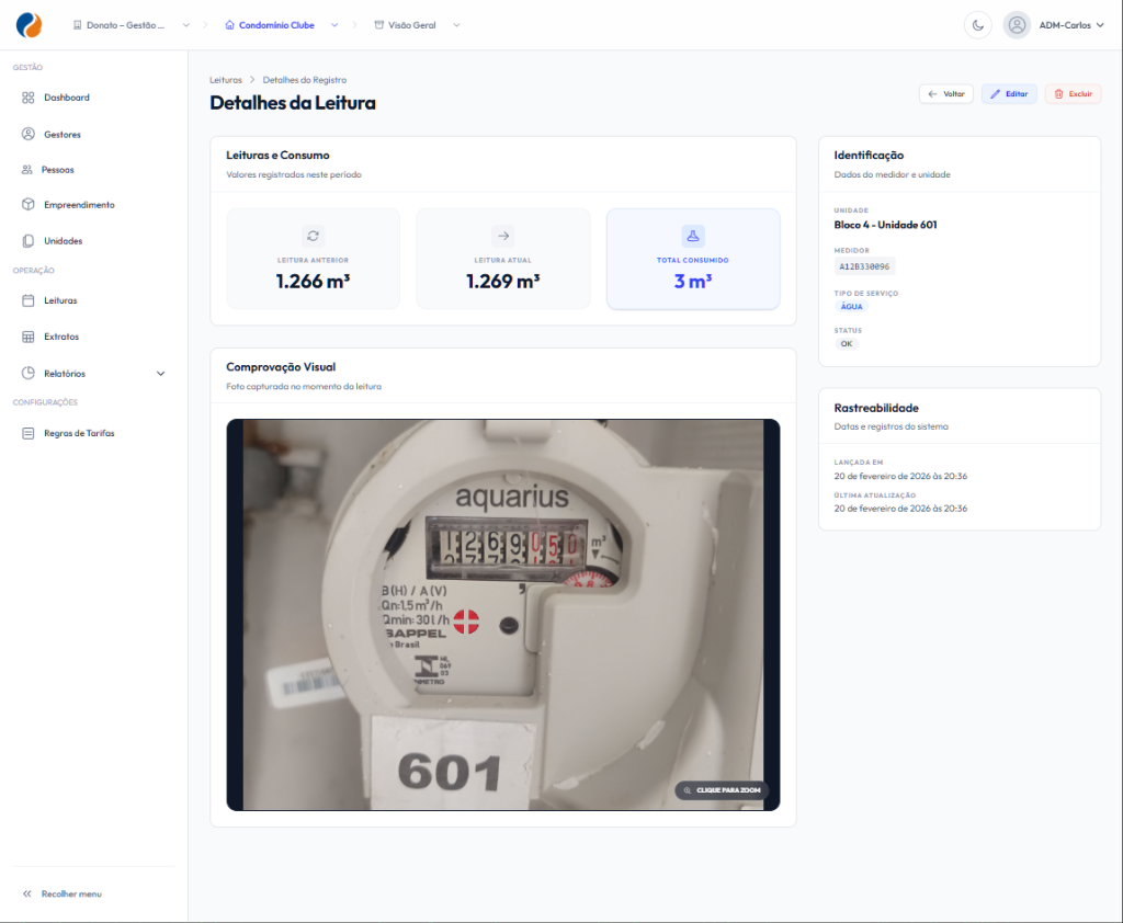 Dashboard Morador RealMetria